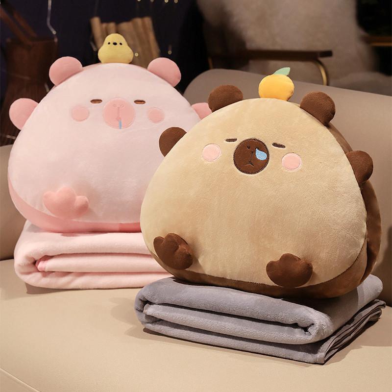 Rice Ball Cartoon 3 In 1 Capybara Pillow Air Conditioning Blanket Nap Toy Plush