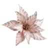 New Fabric Plastic Christmas Artificial Flowers 25cm DIY Decoration Fake Flower Ornaments Glitter Poinsettia Xmas