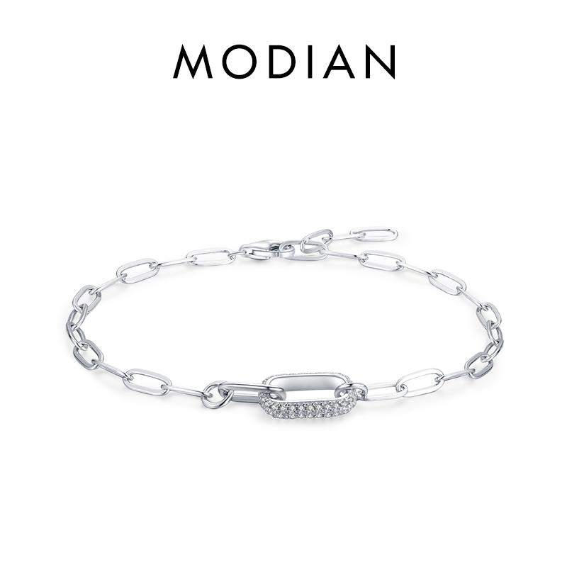 MODIAN Браслет из стерлингового серебра 925 пробы с геометрическим звеном и замком для женщин, классическая цепочка из циркония, женские браслеты, изящные ювелирные изделия