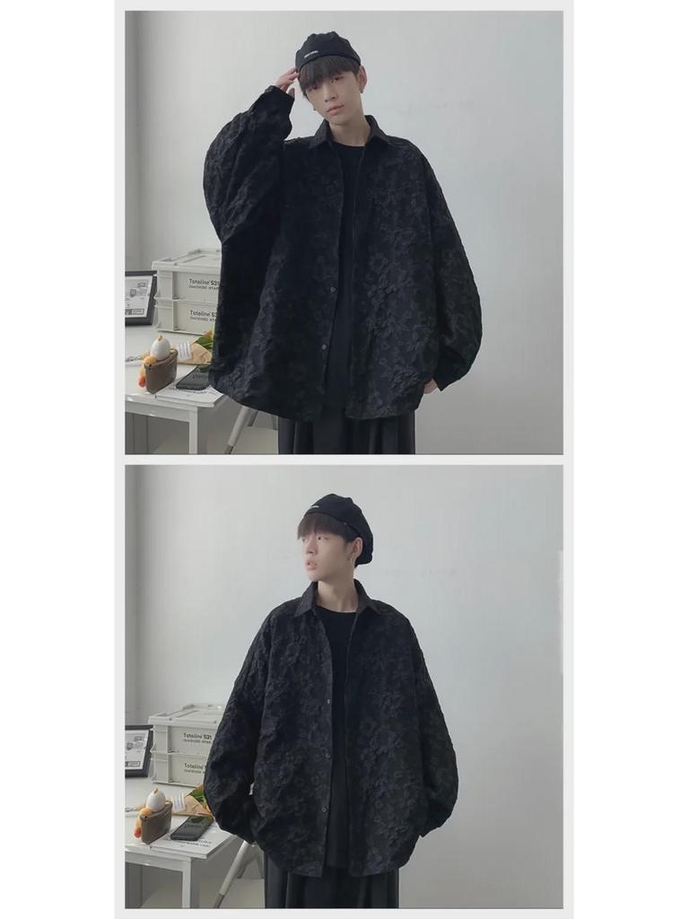 Мужская белая рубашка Harajuku с длинным рукавом — модная японская мода, свободный повседневный крой с принтом в виде пены.