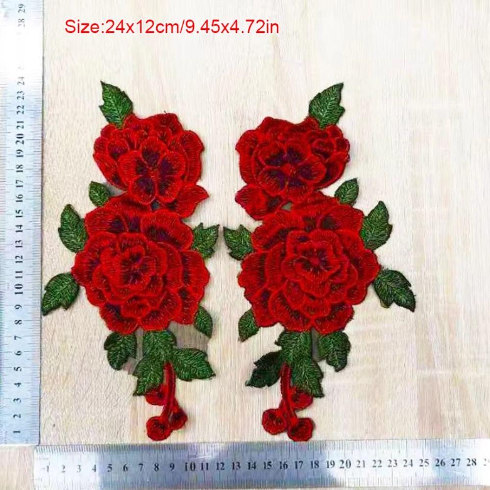 Red Embroidery Flower Applique 24*12CM Sew On Patch Floral Patches Crafts Clothing Accessories