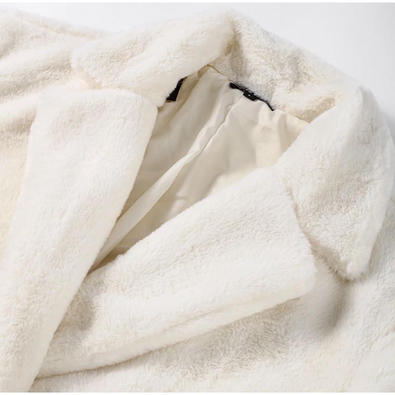 Womens Winter Thick Faux Fur Coat Elegant Rabbit Belted Warm Outerwear