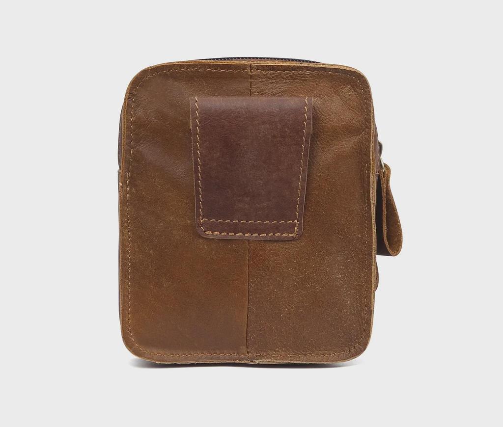 Мужская поясная сумка из натуральной матовой кожи - прочная спортивная и рабочая поясная сумка на молнии