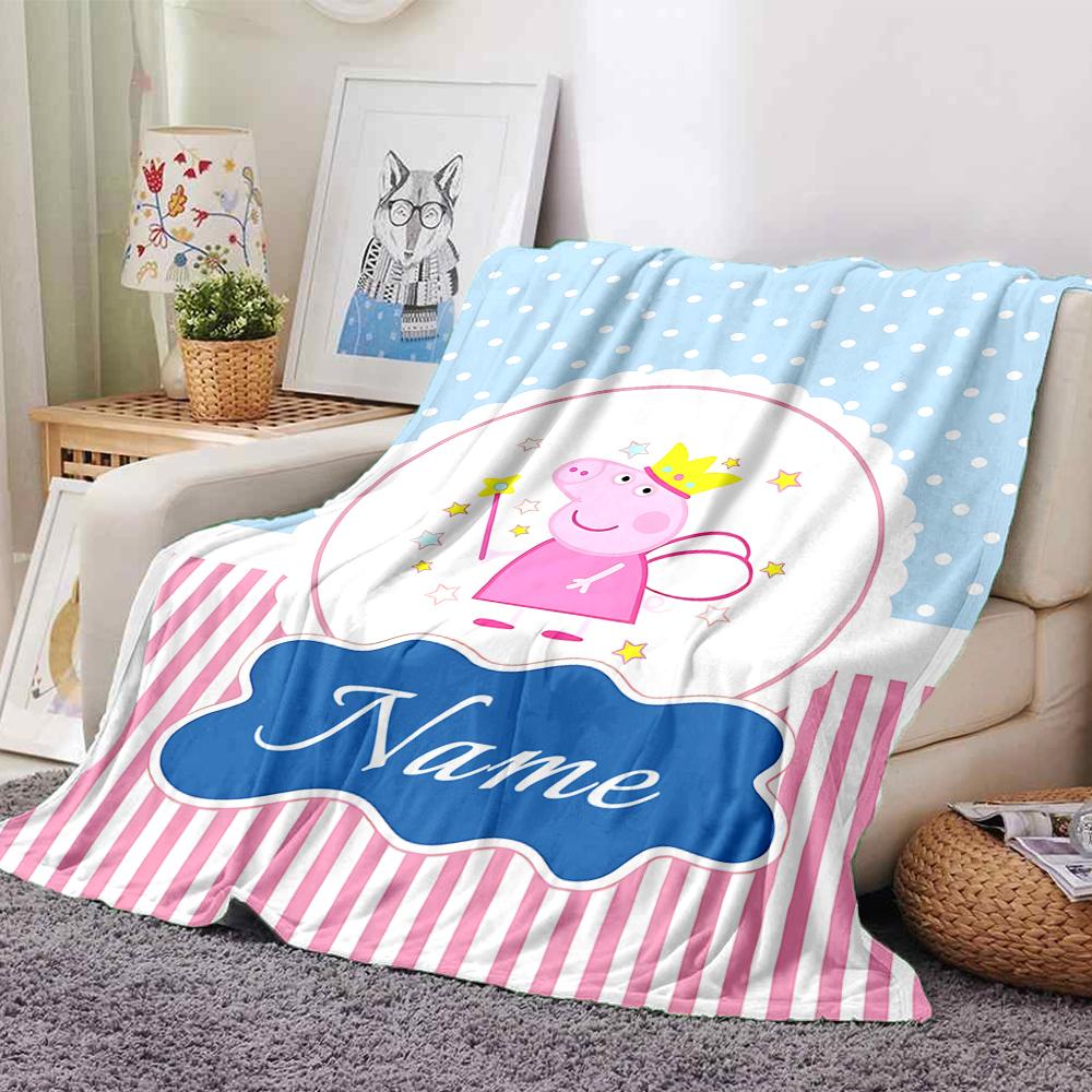 Custom Name Peppa Pig'S Heartful Adventure Party Blanket For Couch Bed Plush Cozy Fuzzy Blanket Super Soft Warm Blankets For Fall And Winter 0916107