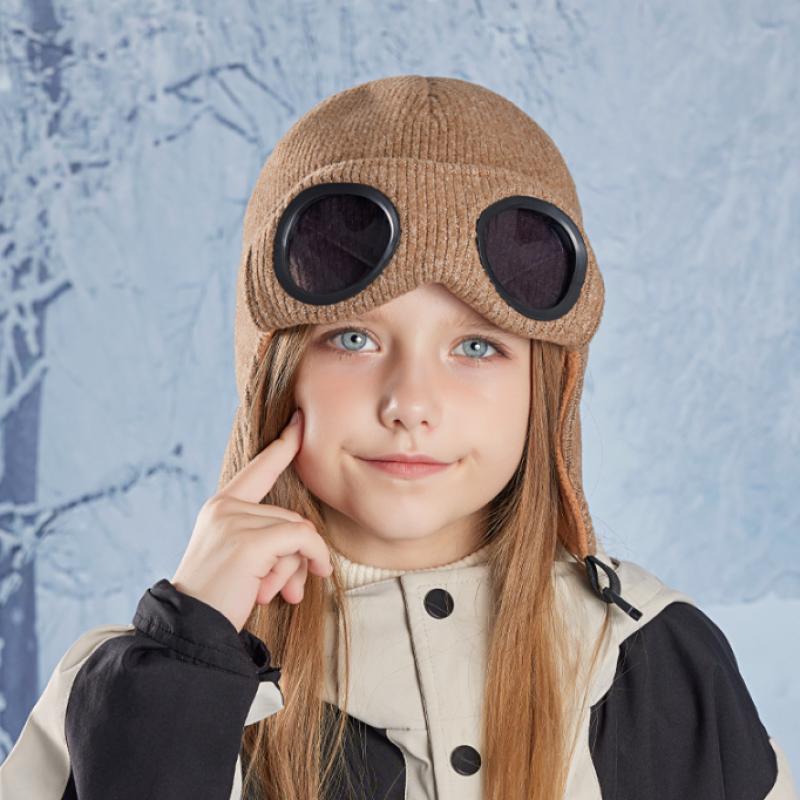 Детская зимняя шапка с очками, флисовая подкладка, детская шапка-чепчик с ушами, теплая детская шапка для катания на лыжах и отдыха на природе для девочек и мальчиков