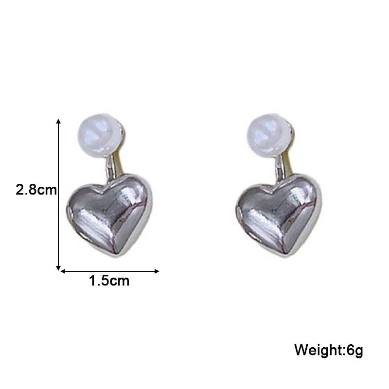 Серьги-гвоздики «два в одном» с жемчугом для женщин, серебристого цвета, металлическое сердце 2 в 1, милое изысканное модное новое украшение для ушей