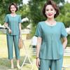 Chic Summer Two-Piece Set: Short-Sleeve T-Shirt Fashionable Slimming Outfit for Stylish Mothers