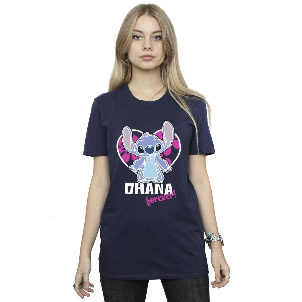 Disney Womens/Ladies Lilo And Stitch Ohana Forever Heart Cotton Boyfriend T-Shirt