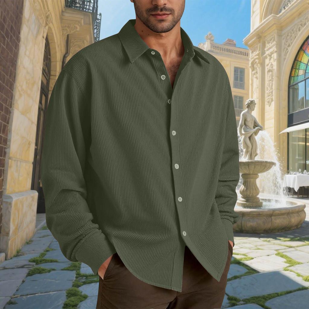 Men's Cotton Shirts Long Sleeve Casual Button Down Textured T-Shirt Loose Vacation Beach Lightweight Topsrt