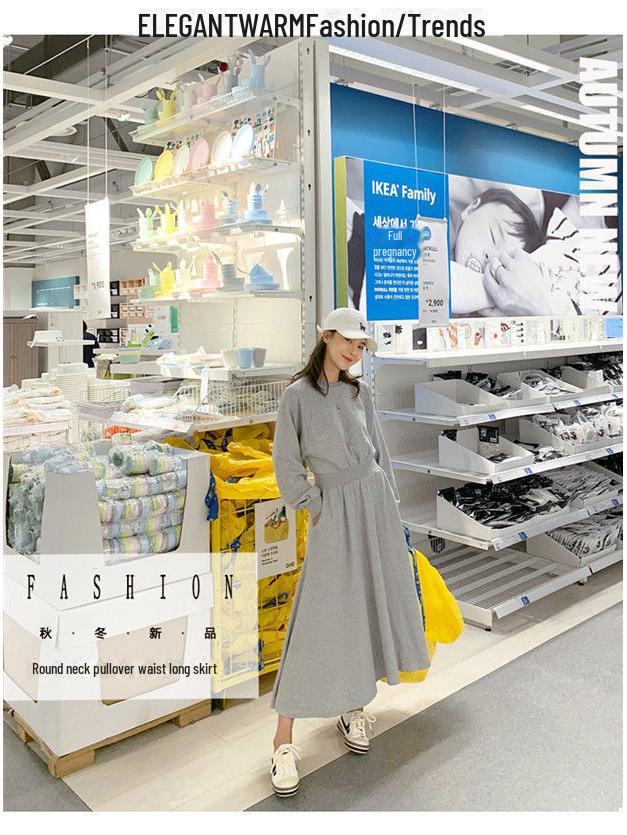 Платье свободного кроя с длинными рукавами в корейском стиле для женщин - коллекция осень/зима