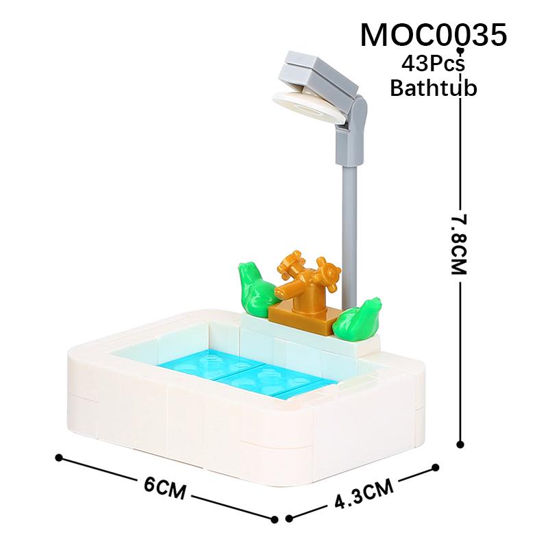 Город Фигурки Мебель Набор Игрушки Модель MOC Кирпичи Детская коляска Стол Диван Кровать Пианино Кухня Ванная Строительные блоки Подарок