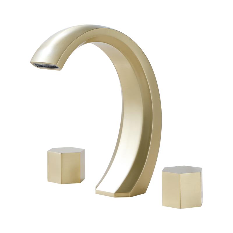 Light Luxury Bathroom Basin Faucet Gun Gray Copper Three Holes Two Handles Hot Cold Mixed Water Faucet Household Basin Tap