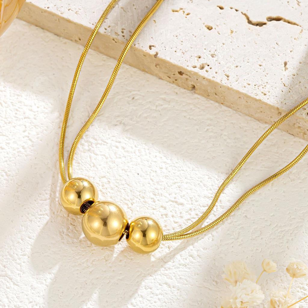 European and American 3pcs Ball Beads Pendant For Women Fashion Temperament Stainless Steel Snake Layered Chain Jewelry Gift
