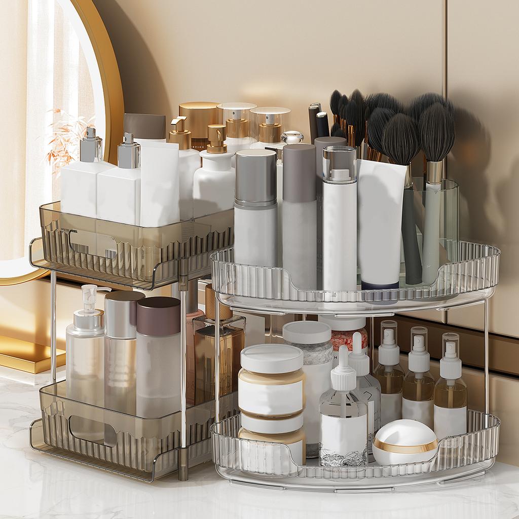 Double Layer Cosmetic Organizer Shelf Multifunctional Plastic Bathroom Shelf Pull Out Cabinet Storage Kitchen Organizer
