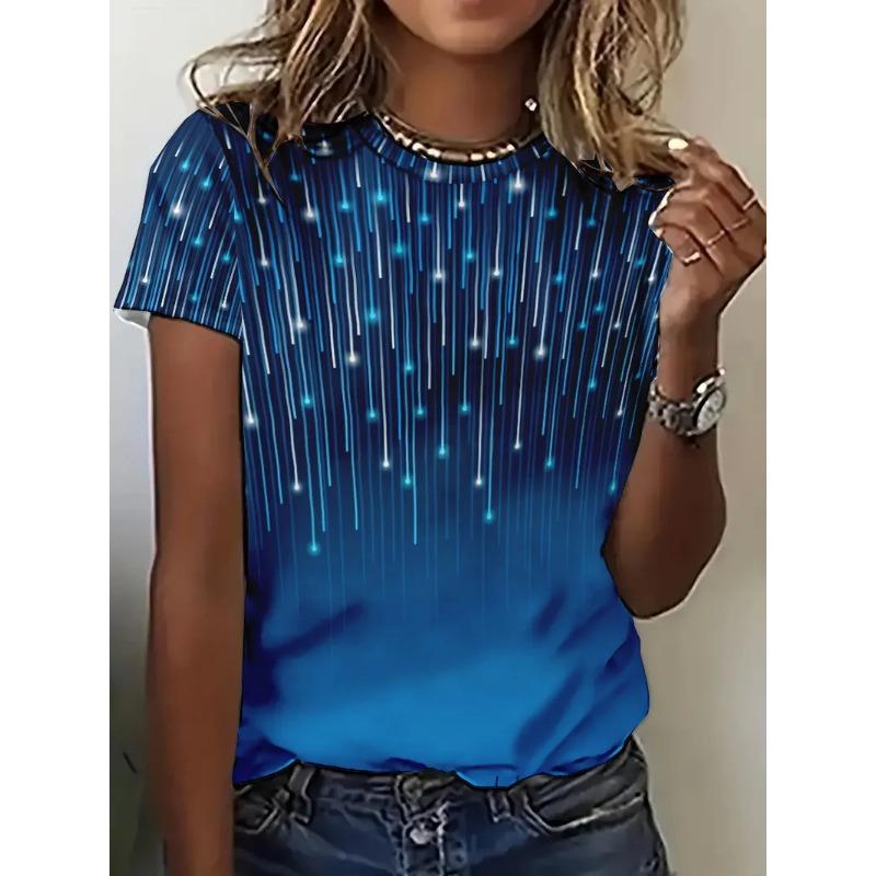 Винтажная женская футболка с 3D-принтом-градиентом, летняя, с коротким рукавом, с круглым вырезом, повседневная, женская, уличная одежда, футболка-пуловер