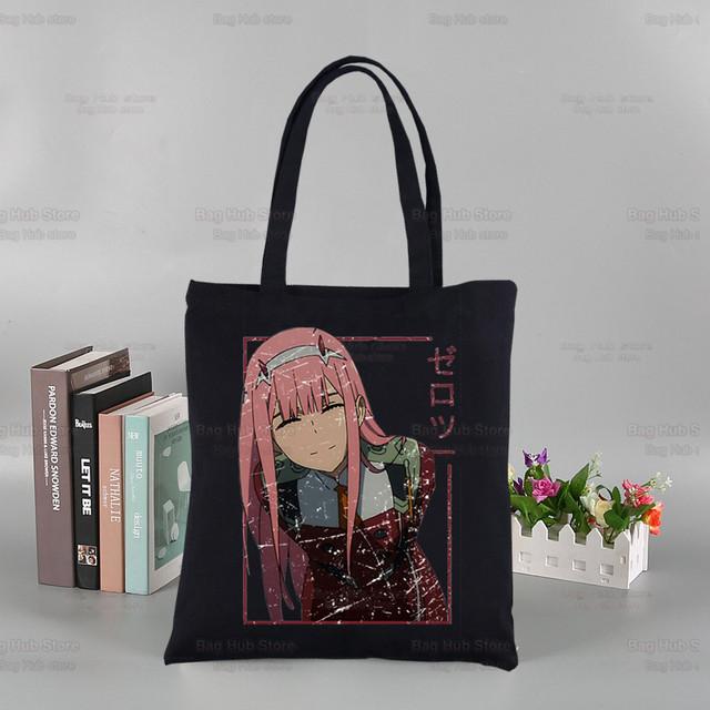 ZERO TWO аниме черные женские сумки холст Darling in the Franxx Tote сумки для покупок многоразовая сумка для покупок эко складная