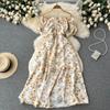 Chic Fashion Floral Print Cut Out Maxi Dress Summer Women Fashion Off Shoulders Short Sleeve Party Club Robe Femme