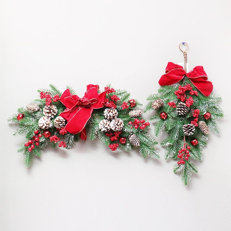 Christmas Decor Red Ribbon Premium PE Pine Cone Wreath Hotel Mall Hanging