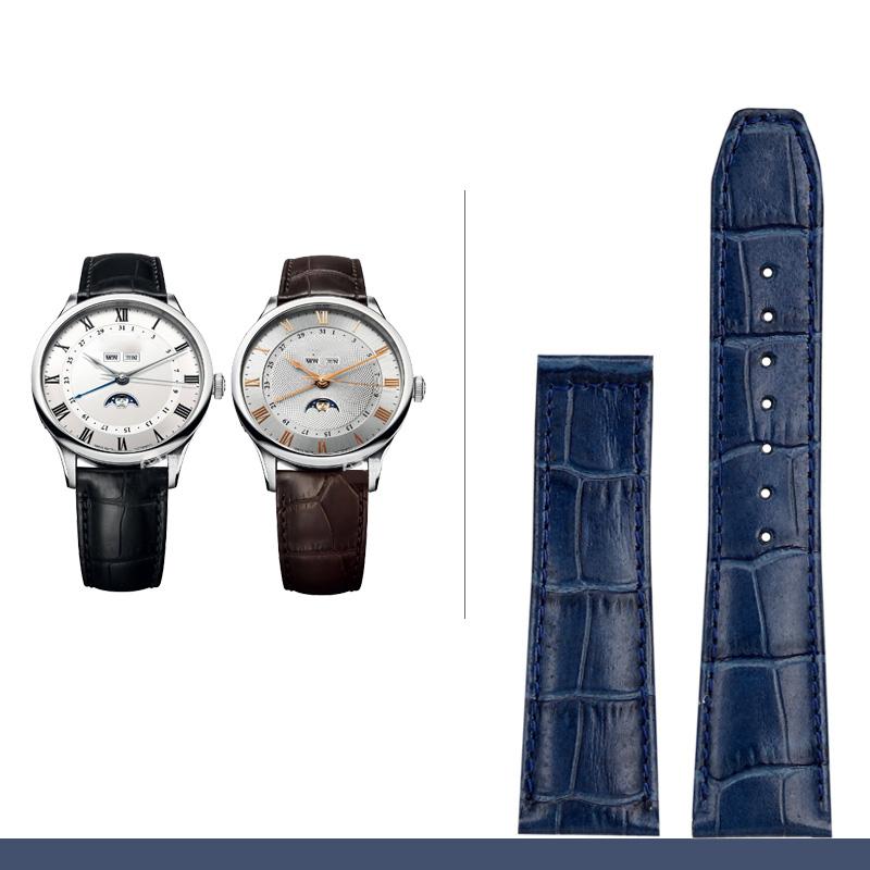 Classic Genuine Leather Watchband For MAURICE LACROIX Watches Strap Black Brown Blue 20mm 22mm Men with Folding Buckle Bracelet