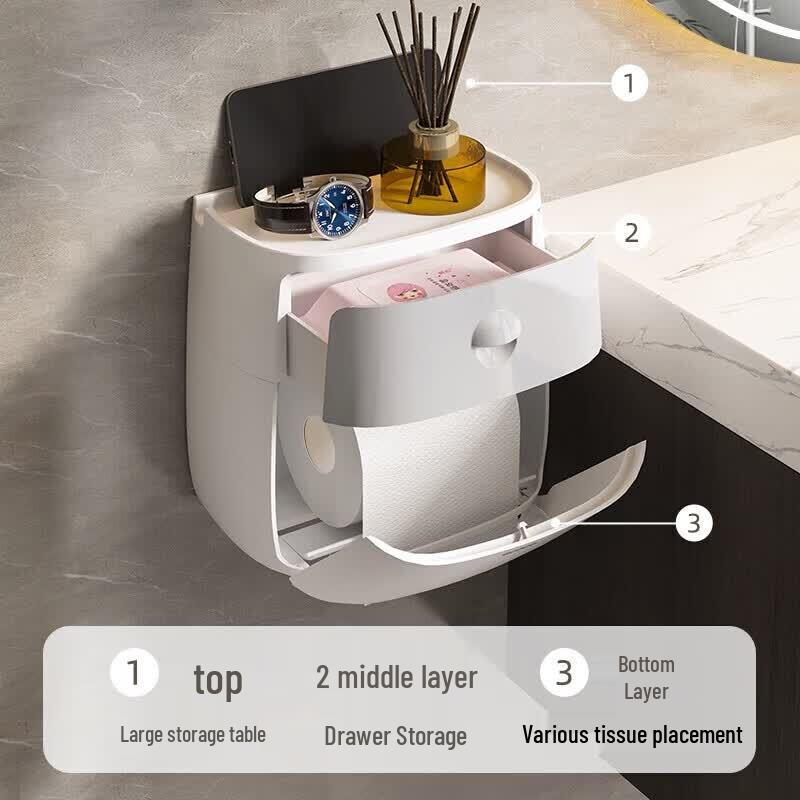 ecoco Wall-Mounted Tissue Box with Storage Shelf and Drawer
