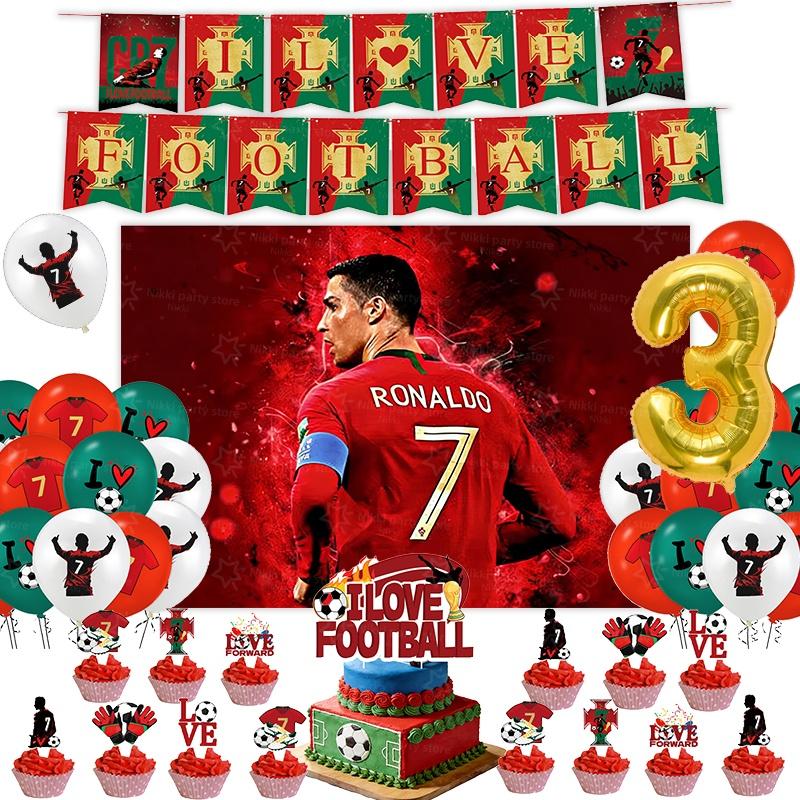 Новое украшение на день рождения CR7 Вечеринка футбольной суперзвезды Принадлежности для футбольной вечеринки Подарки на память Футбольная скатерть Тарелка Бумажный стаканчик Фон