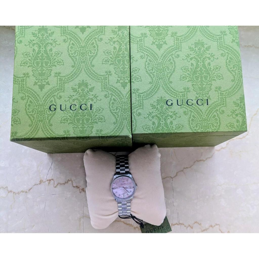 Б/у Новый и неиспользованный GUCCI GTimeless 30 мм часы розовый циферблат бриллианты YA1265062 женские Gucci перламутр