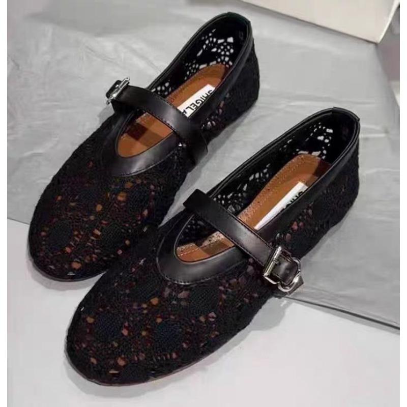 Summer, Dream Catcher Girl~ Romantic Hollow Crochet Splicing Shallow Mouth One-word Belt Mary Jane