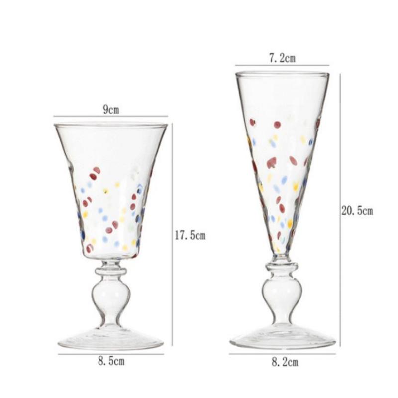 BRHigh-legged Champagne Glass Cups Transparent Polka Dot Wine Glass Coffee Cup Handmade High Borosilicate Glasses Drinking GlassesEY