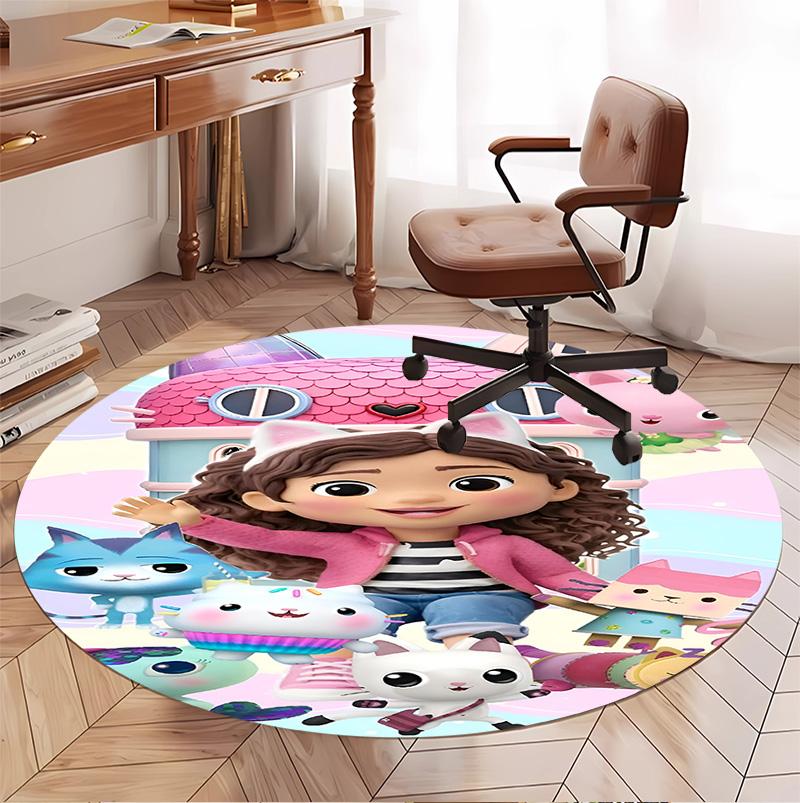 Gabby's Dollhouse Pattern Round Rug, Indoor/Outdoor Mat, for Picnic, Gameroom, Bedroom, Office, Living Room, Home Decor Carpet, Birthday Gift