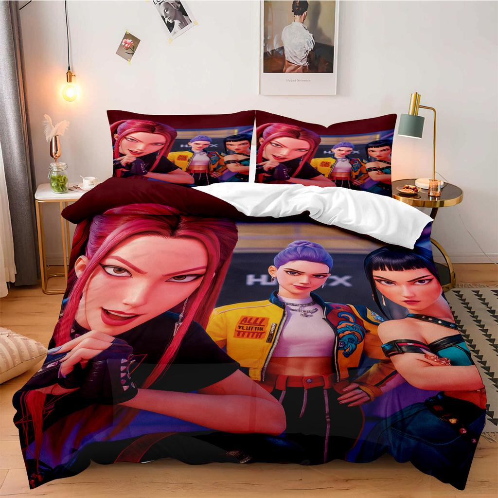 Постельное белье K-Pop Demon Hunters для фанатов, детей, машинная стирка, прочное, размеры кинг, квин, твин для K-pop девушек, домашний декор для спальни