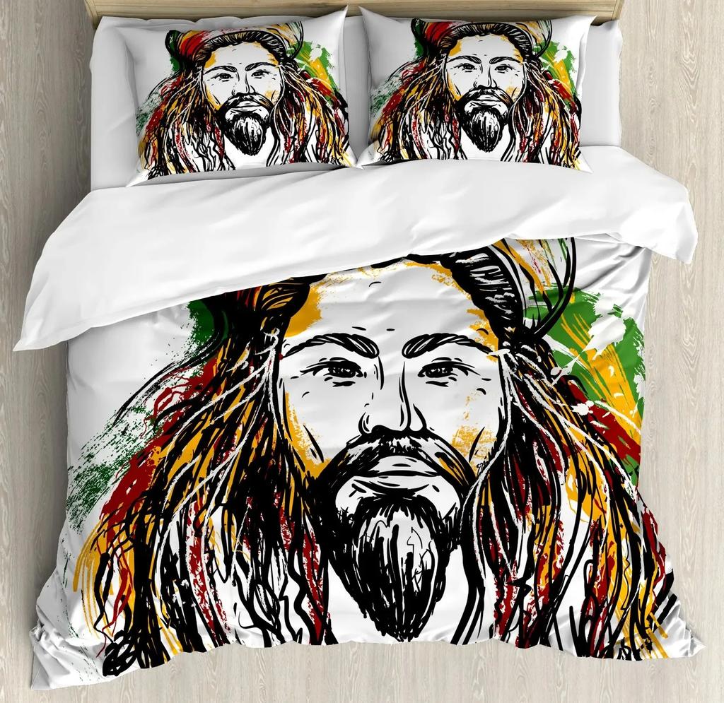 Комплект пододеяльника Раста, Лев Флаг Растафари Джунгли Регги Постельное белье Арт Красочный Культурный Фольклорный Принт Комплект пододеяльника