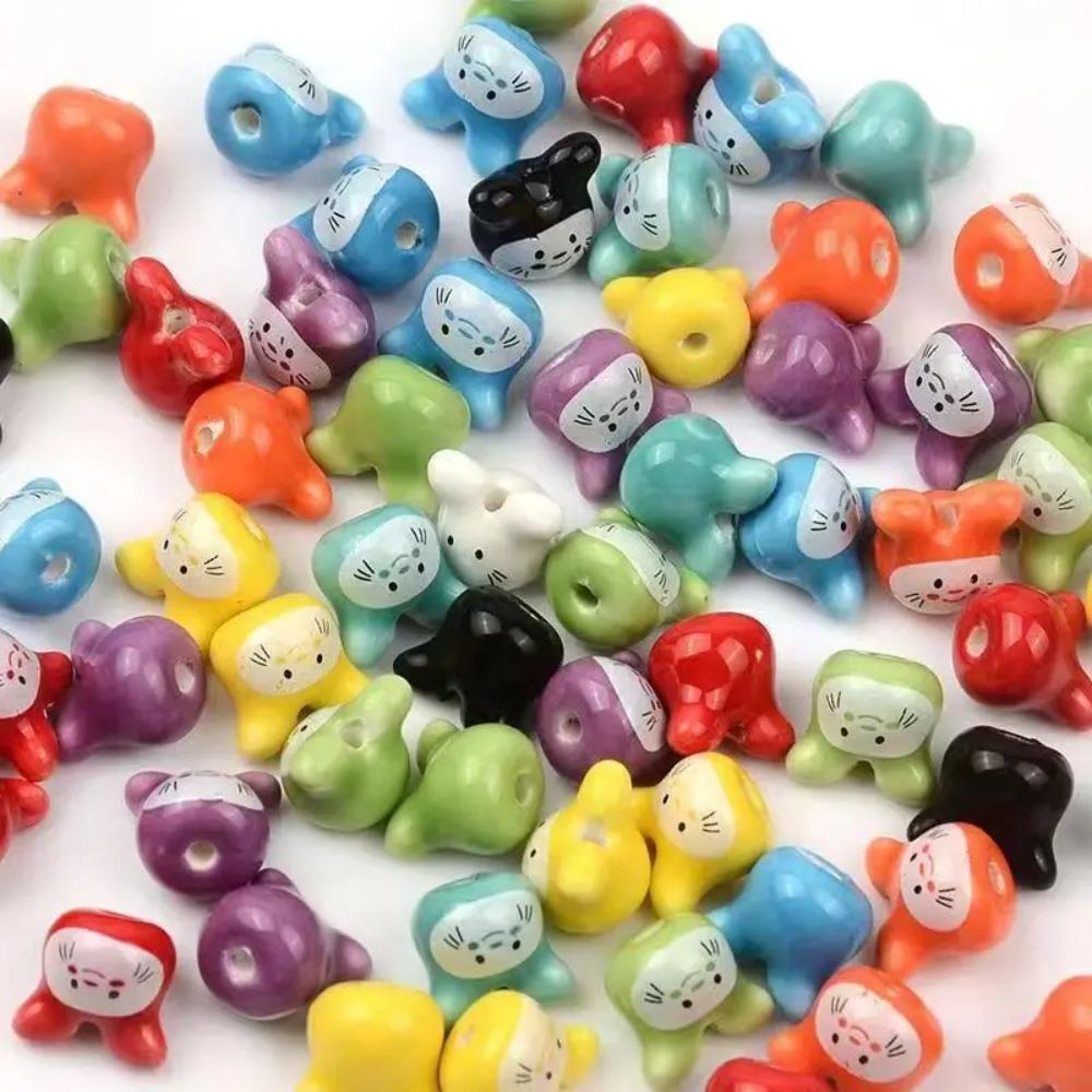 10Pcs Rabbit Colorful Chinchillas Ceramic Beads Animal Rabbit Shape Porcelain Bead Pendant Making