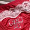 Crystal Bow Rhinestone Satin Panties Ice Silk Lace Briefs for Women Sweet Lace Tie Panties  Girl