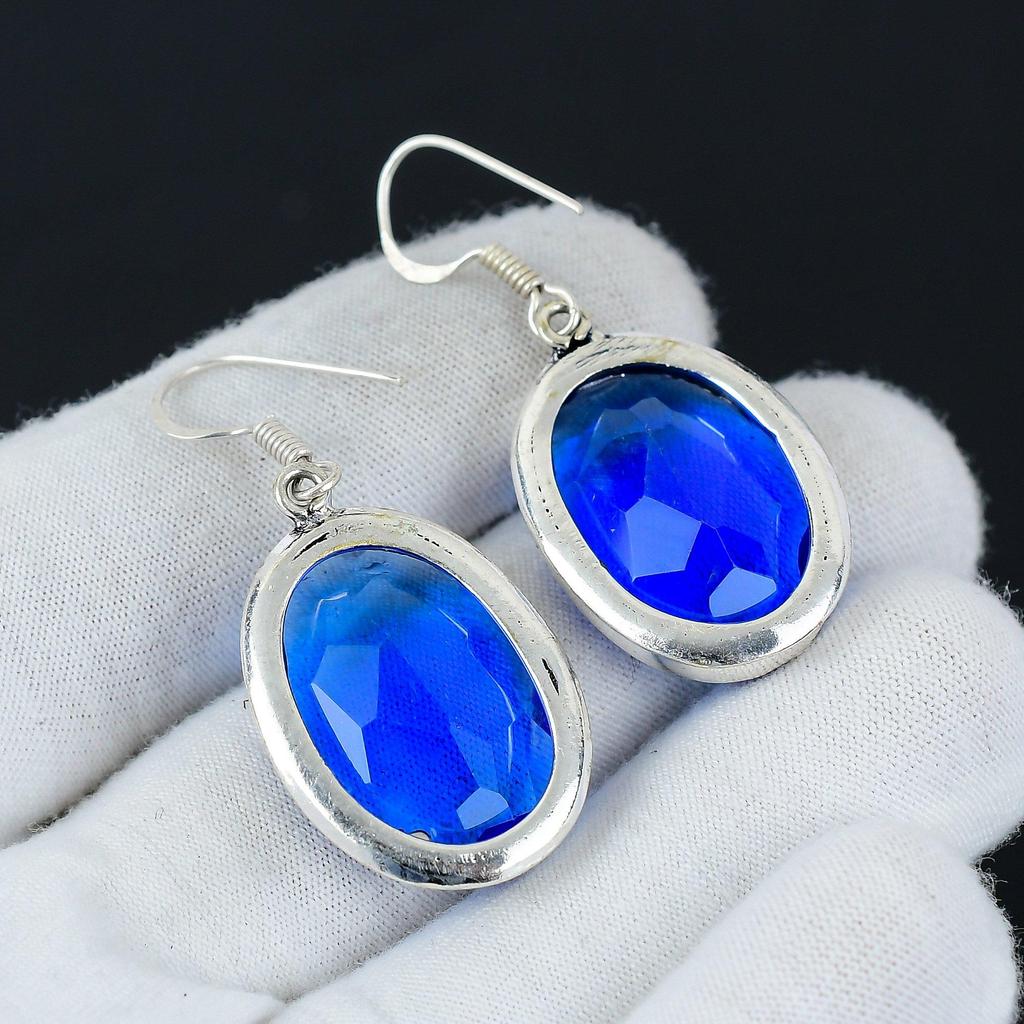 Удивительные серьги с драгоценными камнями London Blue Topaz, серьги из стерлингового серебра 925 пробы, серьги-подвески ручной работы в стиле бохо из серебра, пасхальный подарок жене