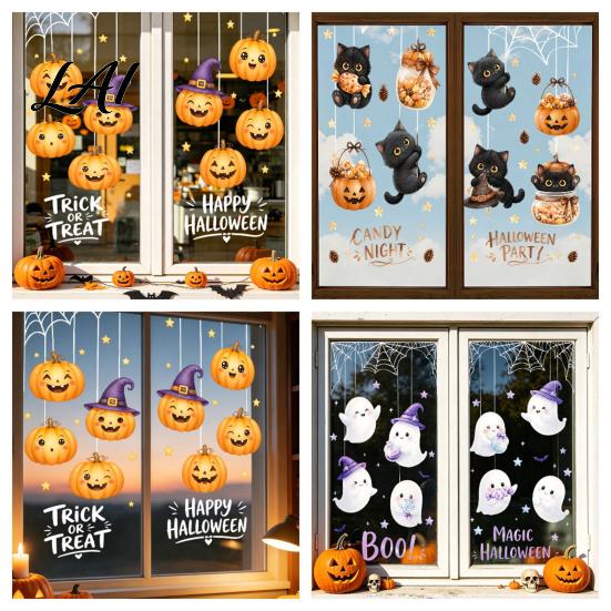 Decorative Decals for Home Party Halloween Castle Pet Static Cling Window Stickers Spooky Bat Pumpkin Gift Friends Floral Glass Decals Removable