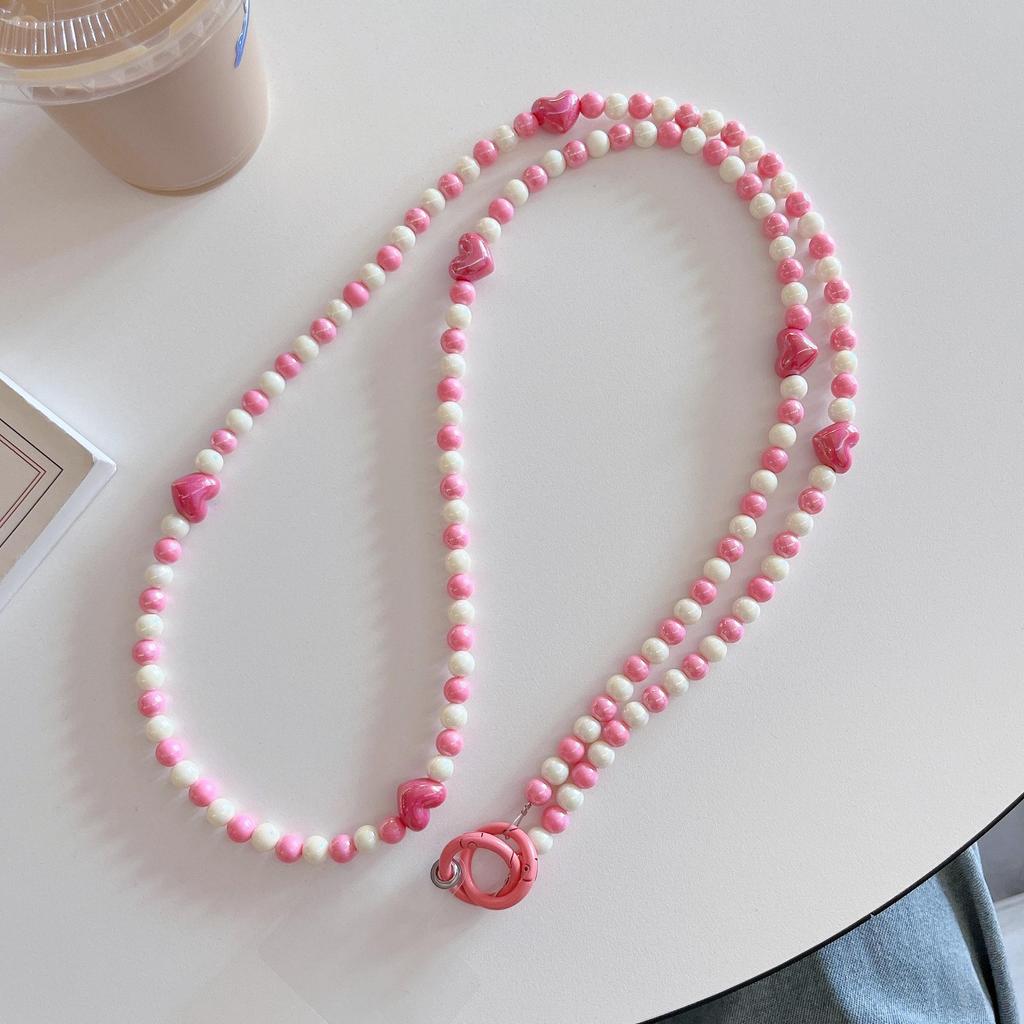 Красочный цепочный ремешок для телефона через плечо с бусинами в форме сердца - Защита от потери, Подходит для всех чехлов