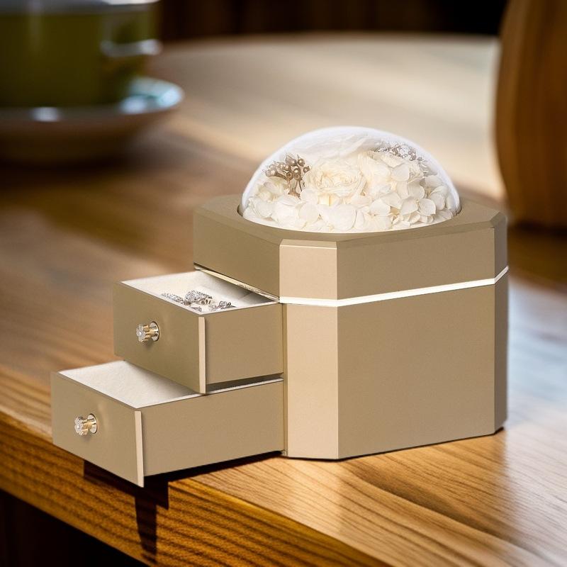 Valentine's Day Eternal Flower Single or Double Layer Drawer Jewelry Storage for Rings Necklaces Bracelets-Square Jewelry Box