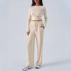 Y2K Women's 2 Piece Set, Fall Winter Solid Color Drawstring Waist Cinched Wide Leg Casual Pants, Fashion Casual Outfit