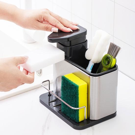Hand And Dish Soap Dispenser Non-Slip Drainage Base Sponge Holder Detachable Kitchen Sink Countertop Organizer Dishwashing Liquid Container