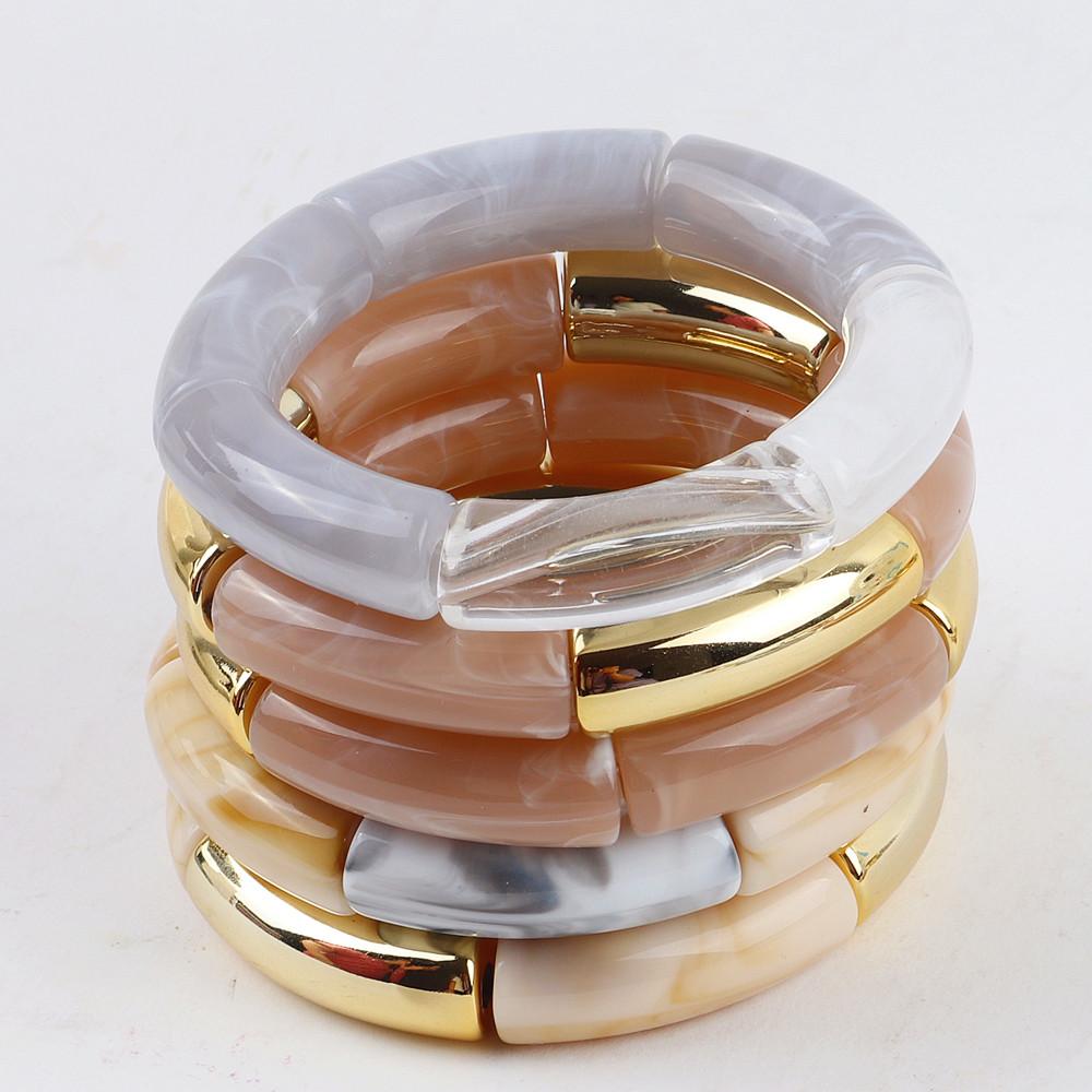 Новые разноцветные акриловые бусины с эффектом мрамора, браслеты-шармы для женщин и мужчин, богемные трубчатые бусины, эластичные браслеты и браслеты-манжеты, модные украшения