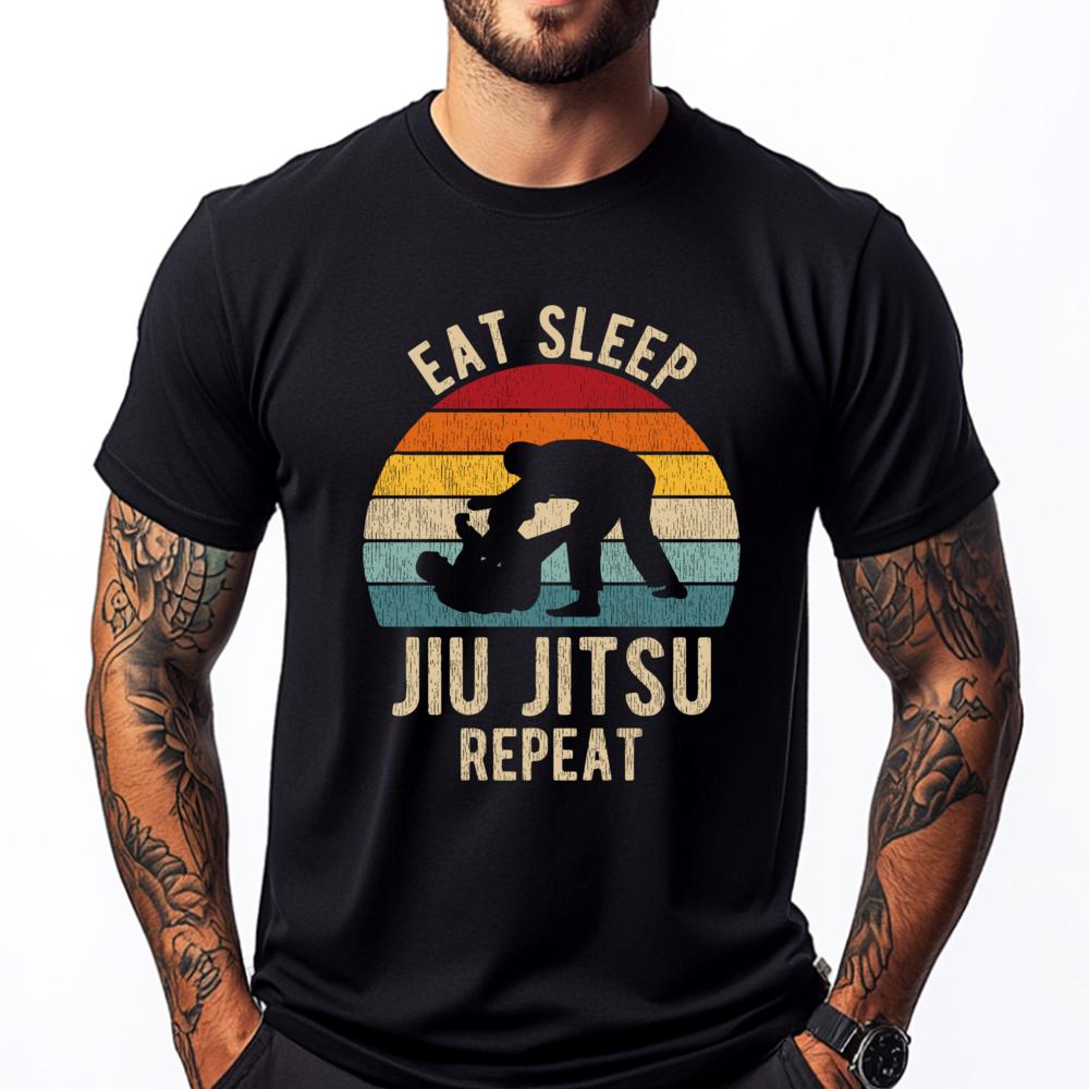 Ешь Спи Джиу-Джитсу Повторяй Bjj Футболка Ретро XS Графические Футболки Футболка Мужская Графическая