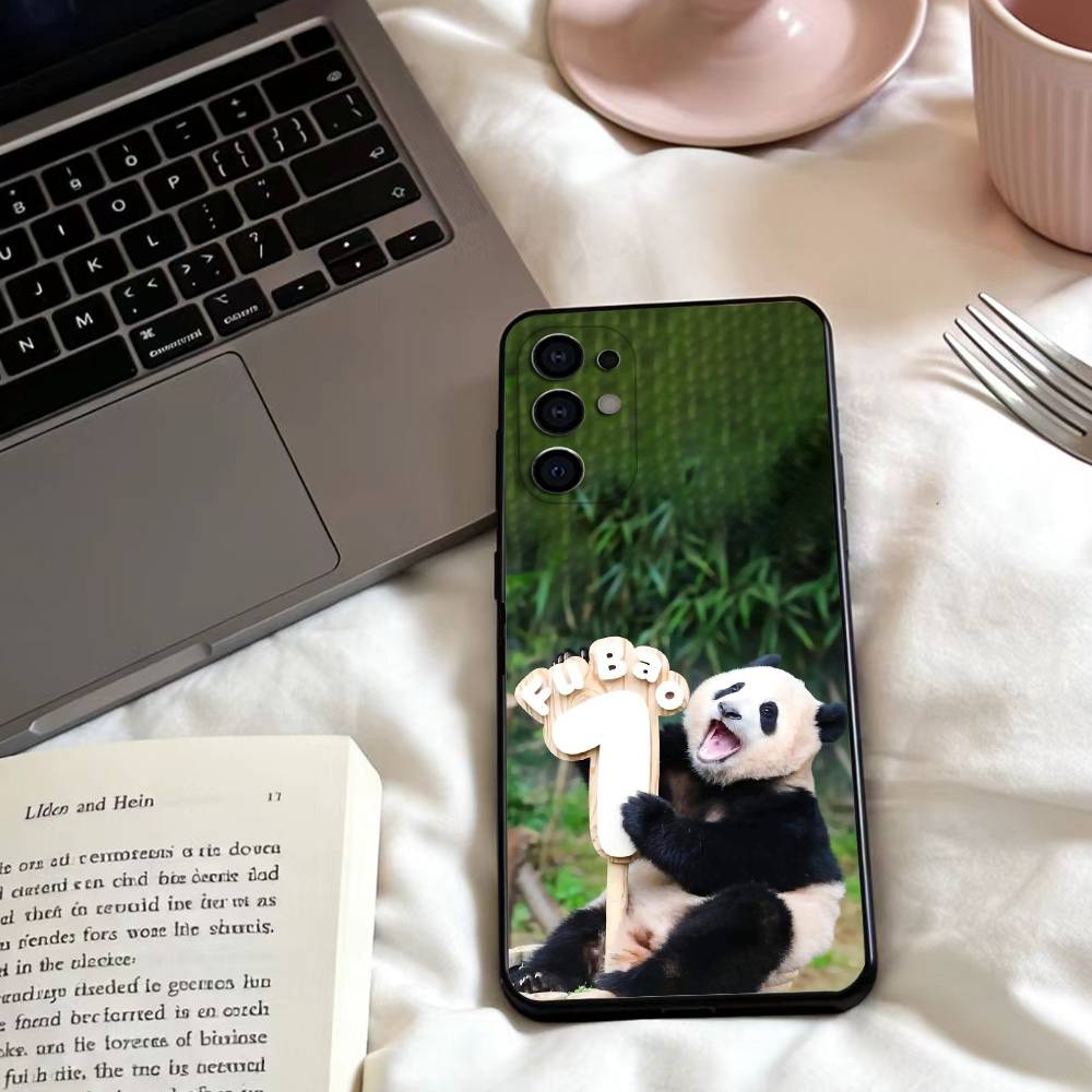 fubao panda Phone Case For Samsung S25,24,23,22,30,21,10,9,Ultra,Plus,Lite,FE,4,5 G Soft Black Case