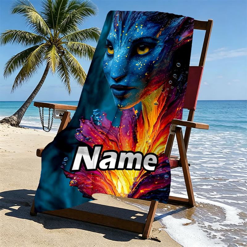 Custom Name Personalized Avatar Print Beach Towel, for Trip Camping Beach Party Home Decor, Birthday Gift for Family & Friends