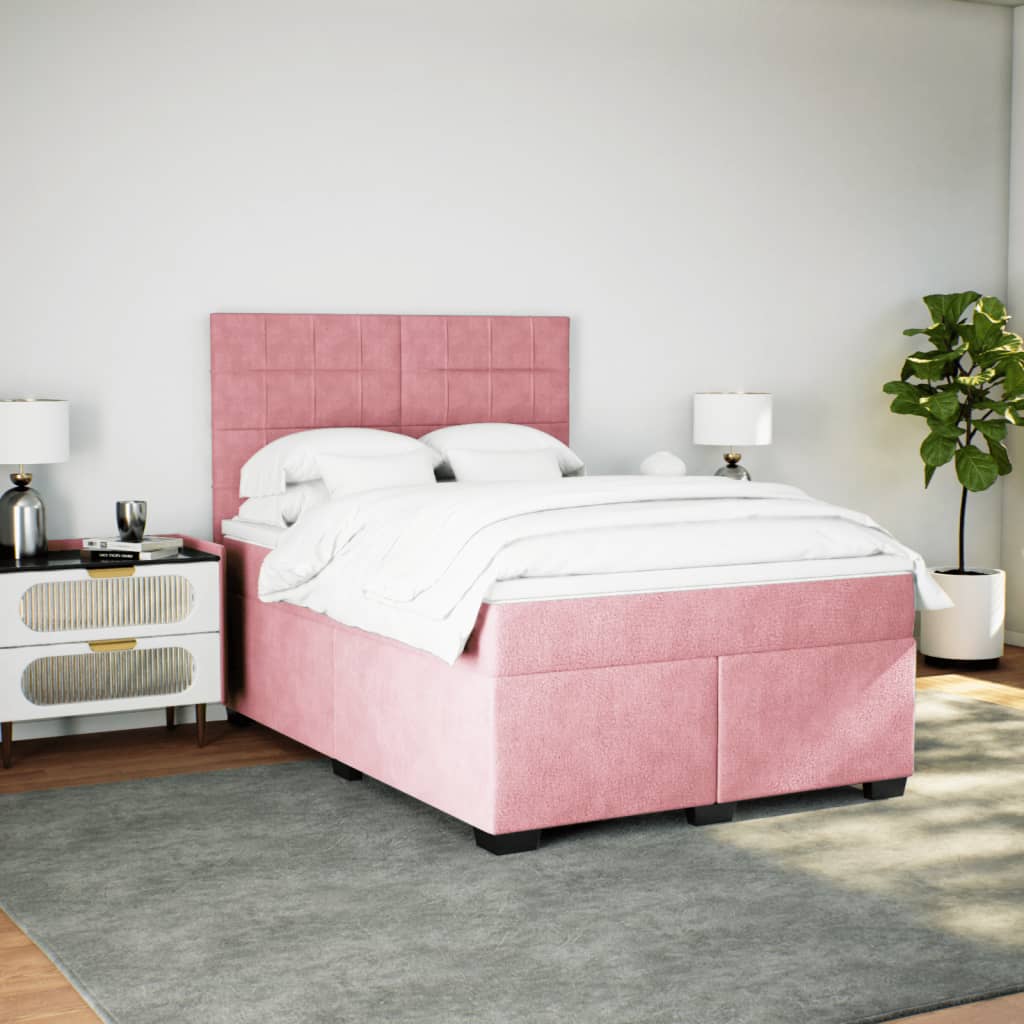 Pink Box Spring Bed with Mattress 140 x 190 cm Velvet