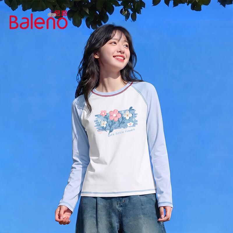 Baleno Women's American Retro Color-Blocked Raglan Sleeve Long Sleeve T-Shirt