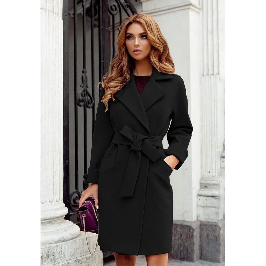 New Women Fashion Solid Color Lapel Collar Jacket Coat Ladies Casual Loose Long Trench Coat Autumn Winter Overcoat Long Jacket Windbreaker Plus Size