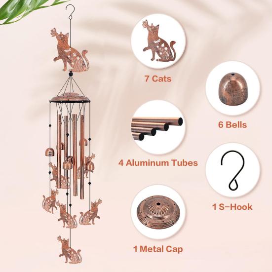 Yousheng Animal Wind Chime металлический ветровый колокольчик для собак или кошек, подвесной ветровый колокольчик для улицы, дома, комнаты, балкона, сада, декор