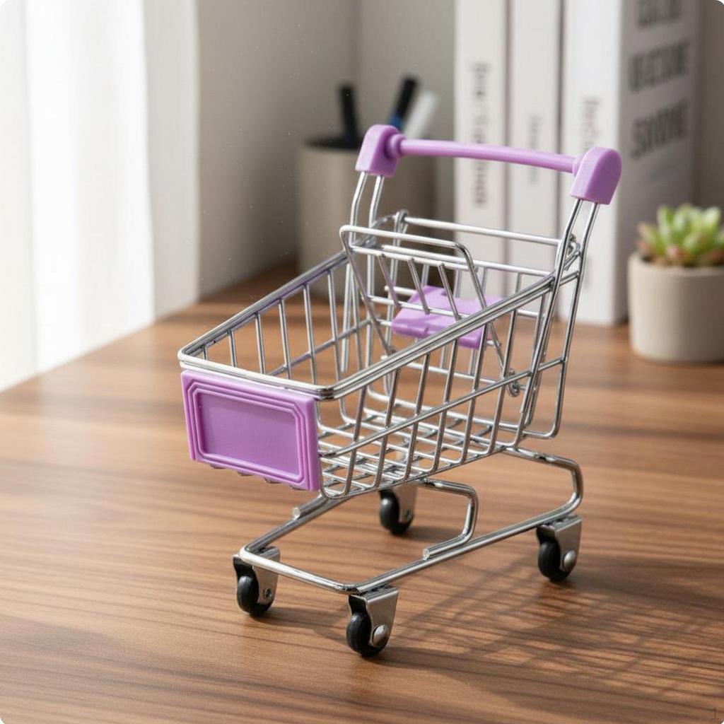 Mini Shopping Cart Moving Wheels Small Metal Toy Cute Gift Miniature Supermarket