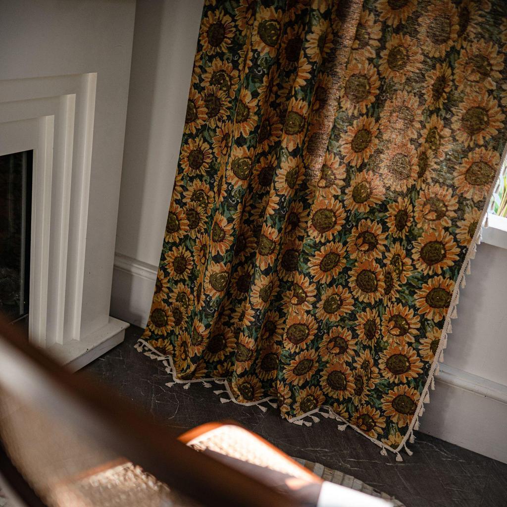 Imanki Подсолнух Жаккардовые Кисточки Шторы - Полузатемняющие Кухонные Шторы для Эркерного Окна