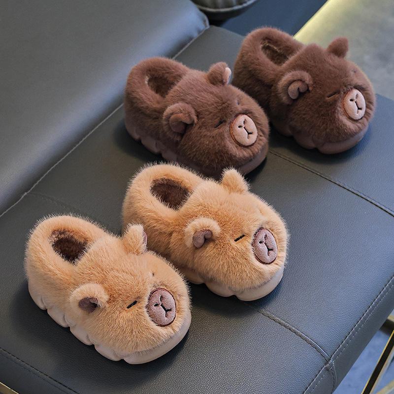 Детские зимние хлопковые тапочки Capybara - теплые, нескользящие, подошва EVA, меховой каблук